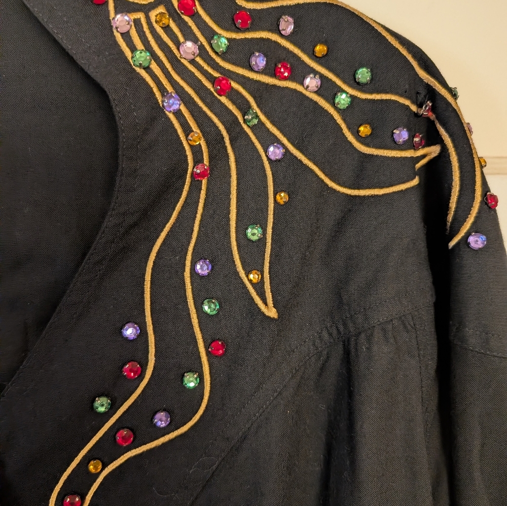 Vintage Western Shirt w rhinestones, gold stitching, Women's Cowgirl Rodeo shirt - Picture 8 of 11